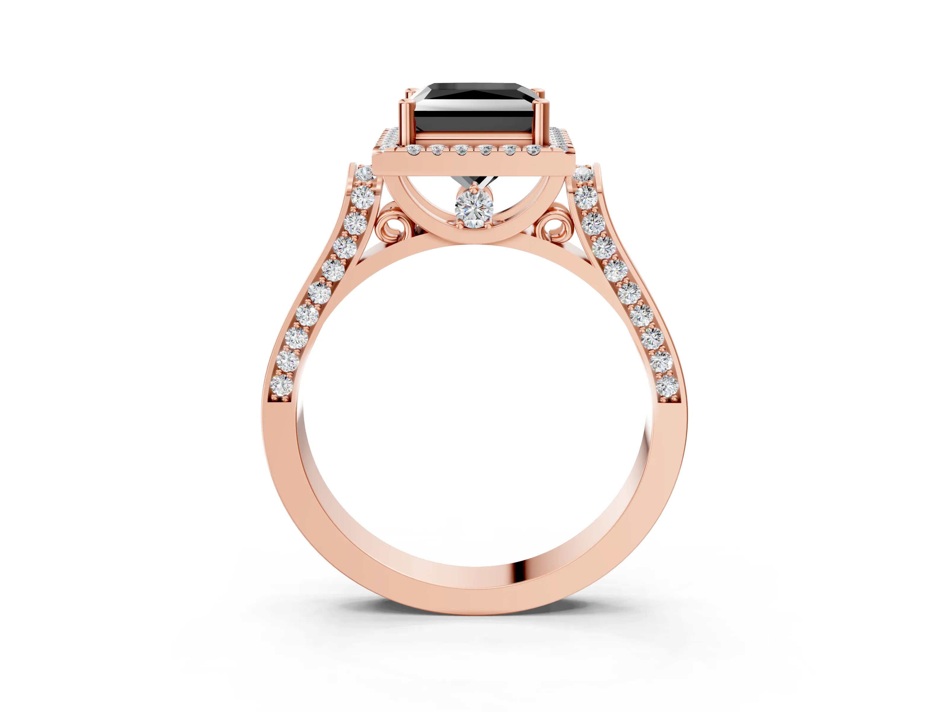Rose gold Fancy Black Princess Cut Halo Round Diamond Twist Band with Four-Prong Setting_3
