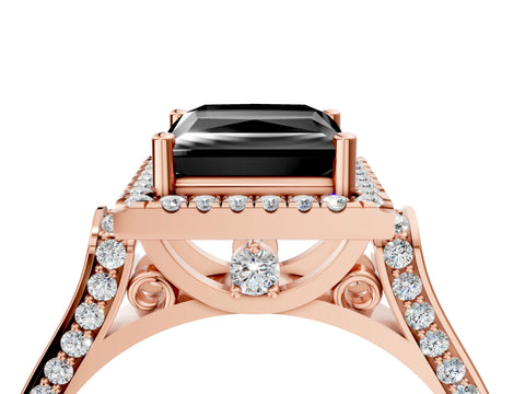 Rose gold Fancy Black Princess Cut Halo Round Diamond Twist Band with Four-Prong Setting_4