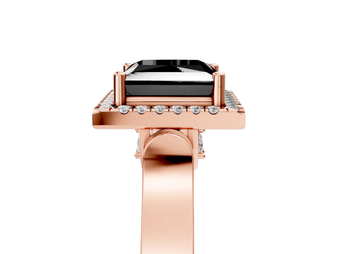 Rose gold Fancy Black Princess Cut Halo Round Diamond Twist Band with Four-Prong Setting_5
