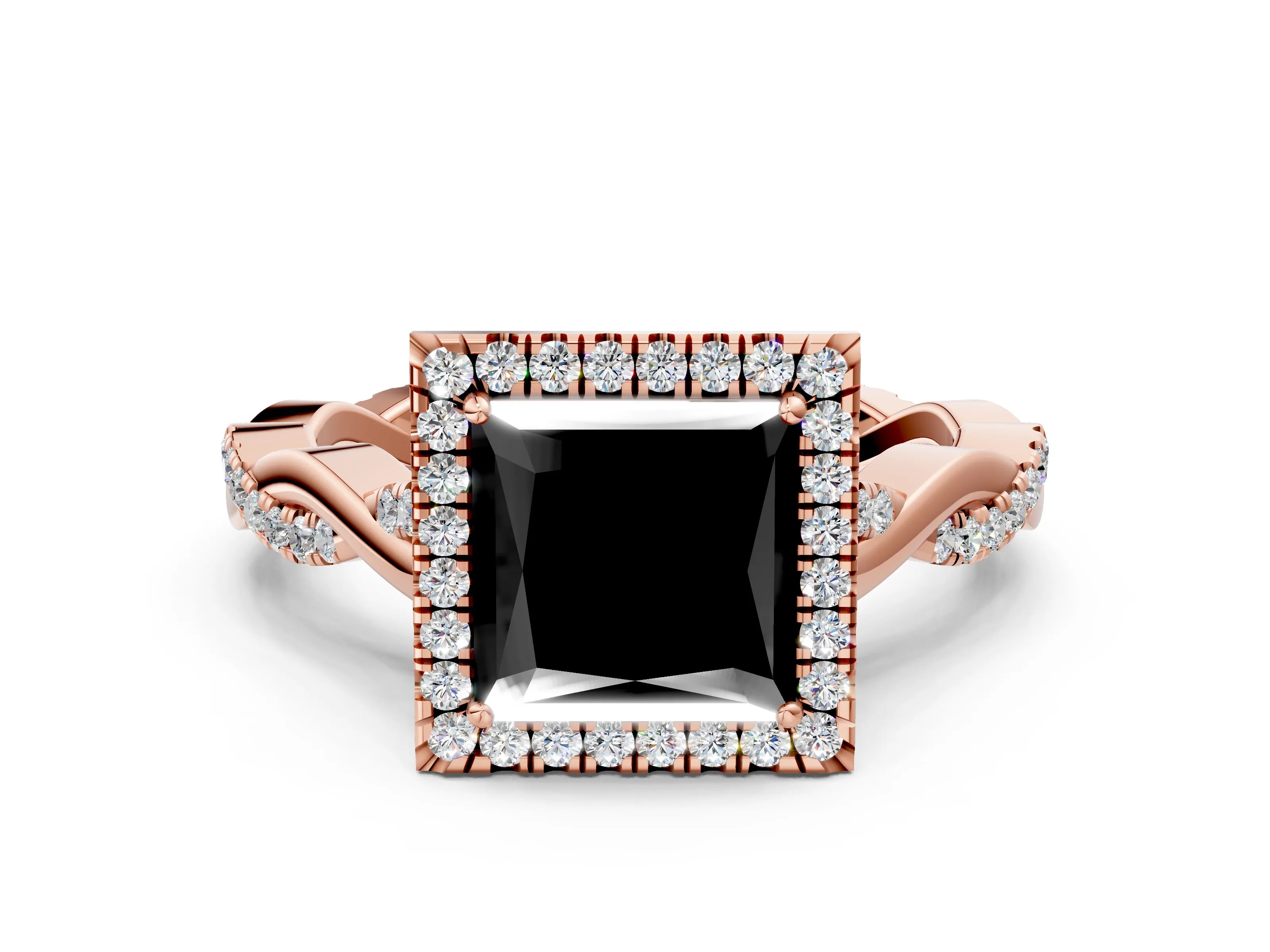 Rose gold Fancy Black Princess Cut Halo Twist Band with Four-Prong Setting_12