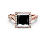 Rose gold Fancy Black Princess Cut Halo Twist Band with Four-Prong Setting_12