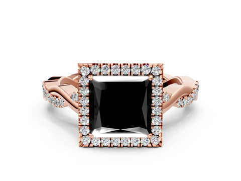 Rose gold Fancy Black Princess Cut Halo Twist Band with Four-Prong Setting_12
