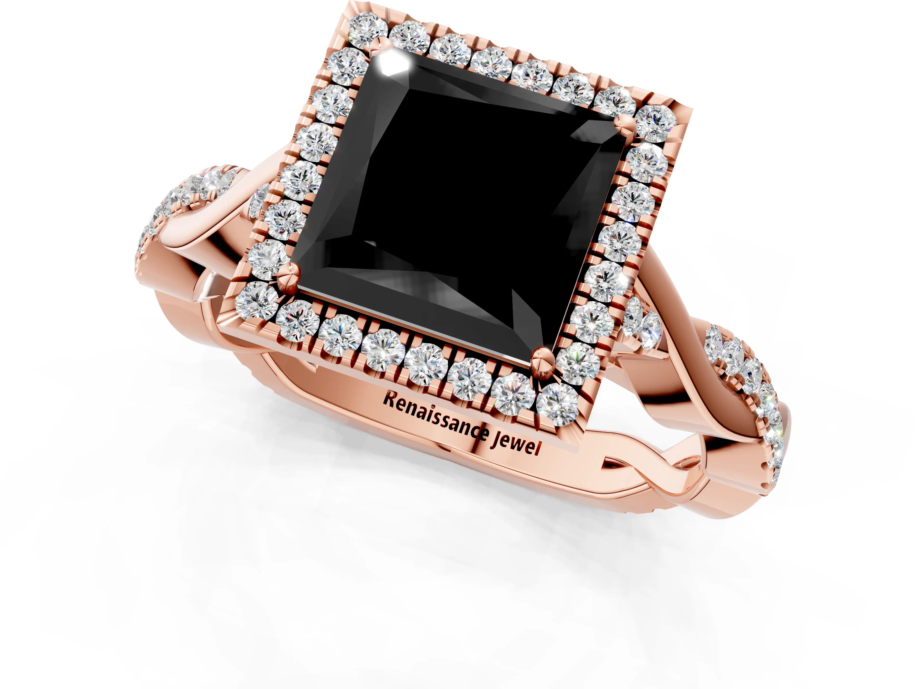 Rose gold Fancy Black Princess Cut Halo Twist Band with Four-Prong Setting_13