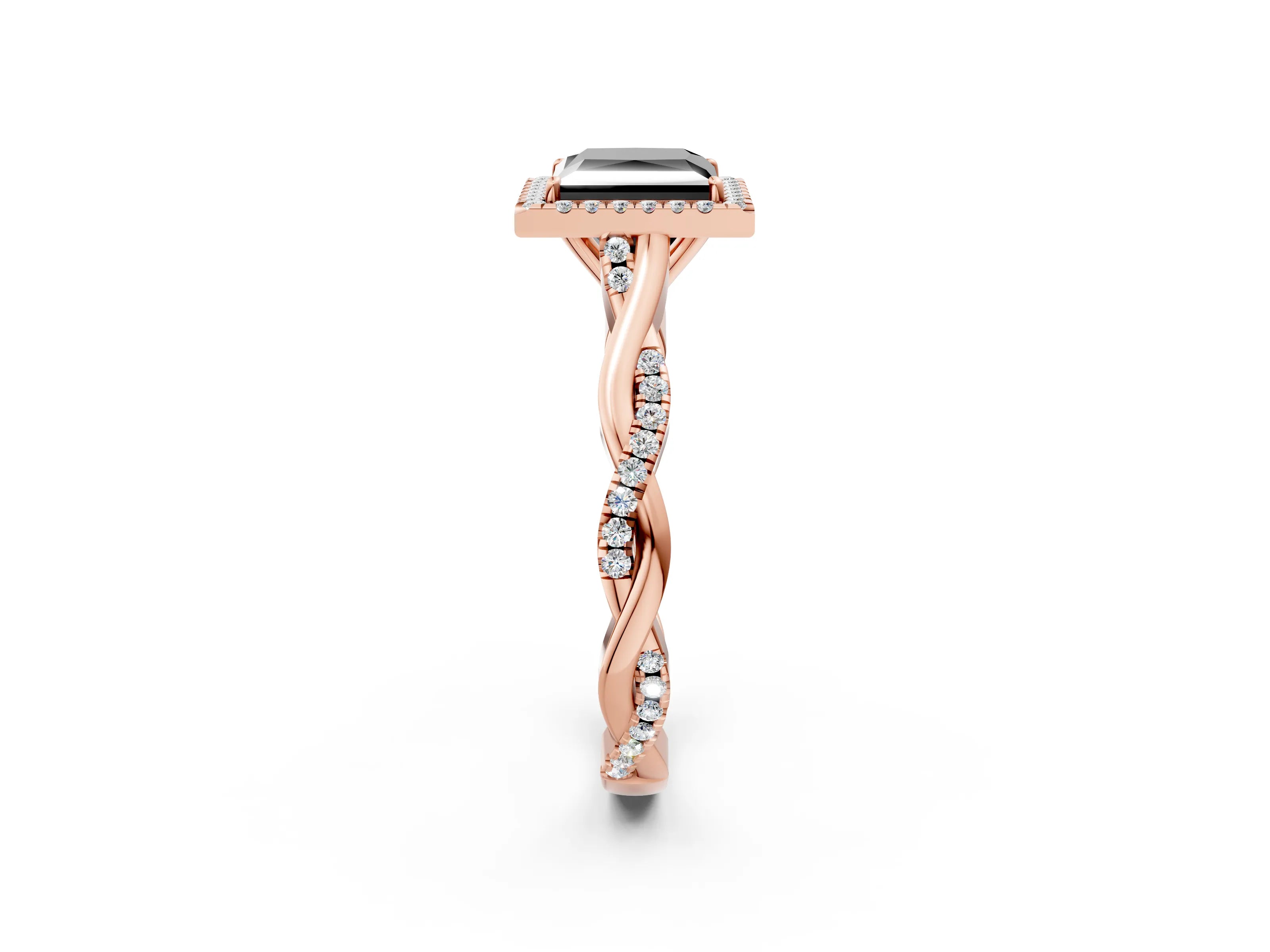 Rose gold Fancy Black Princess Cut Halo Twist Band with Four-Prong Setting_14