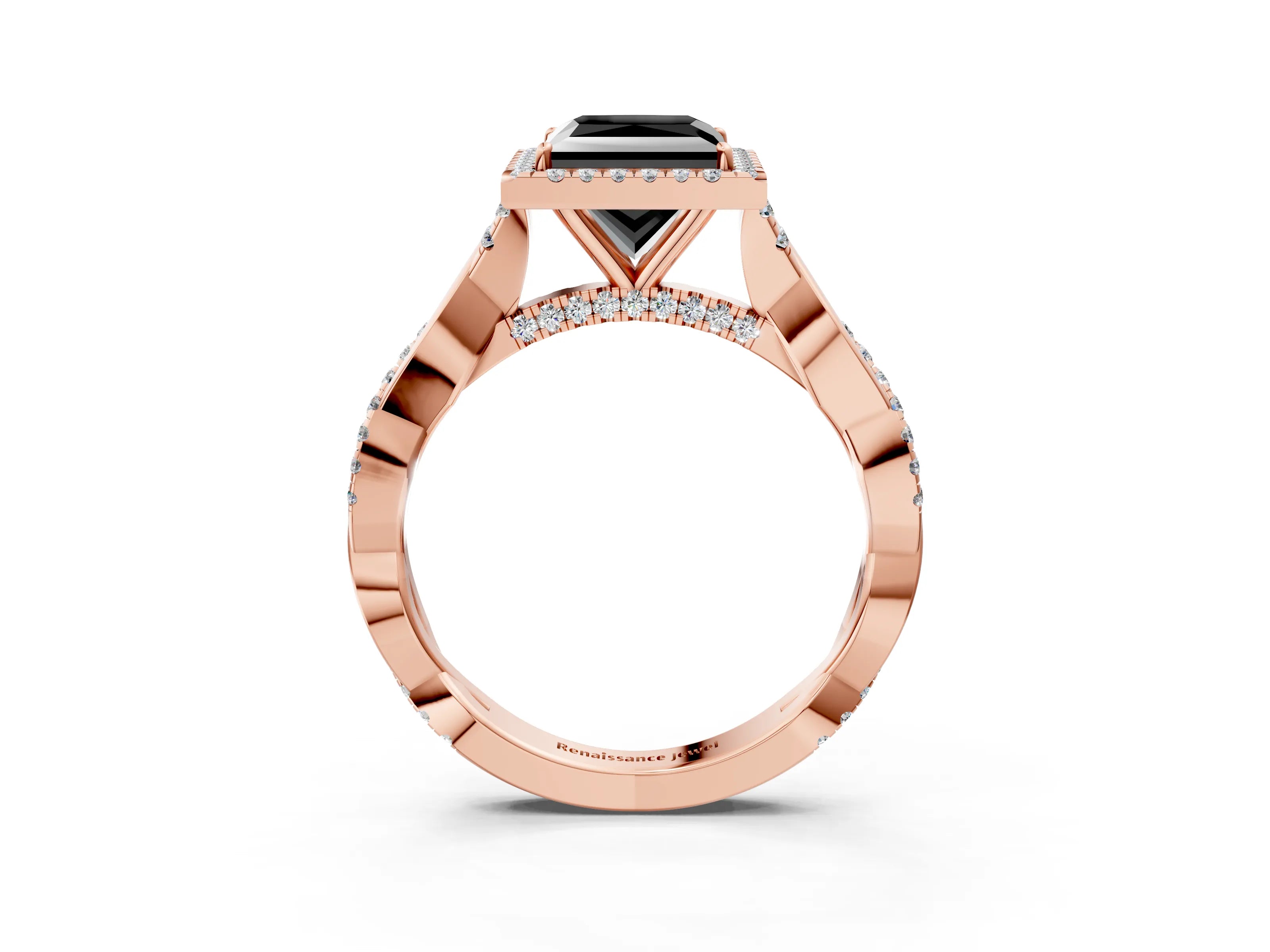 Rose gold Fancy Black Princess Cut Halo Twist Band with Four-Prong Setting_15