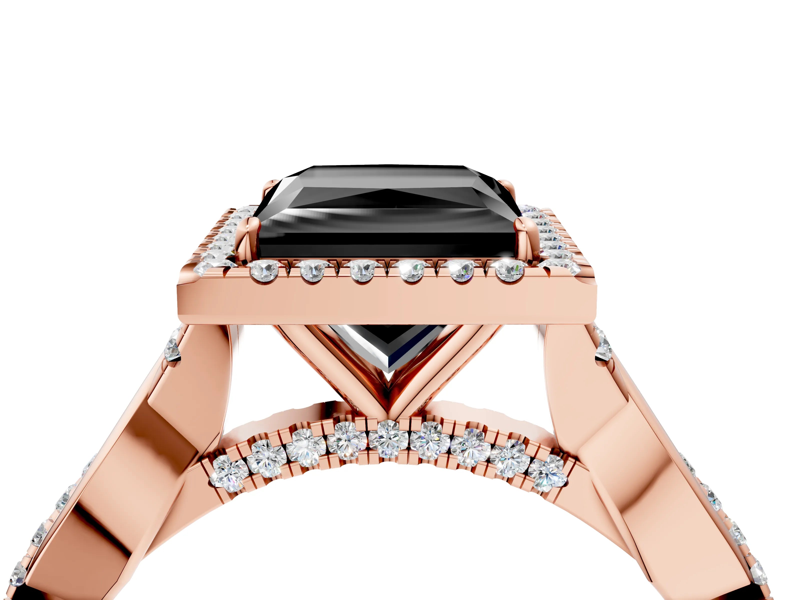 Rose gold Fancy Black Princess Cut Halo Twist Band with Four-Prong Setting_16