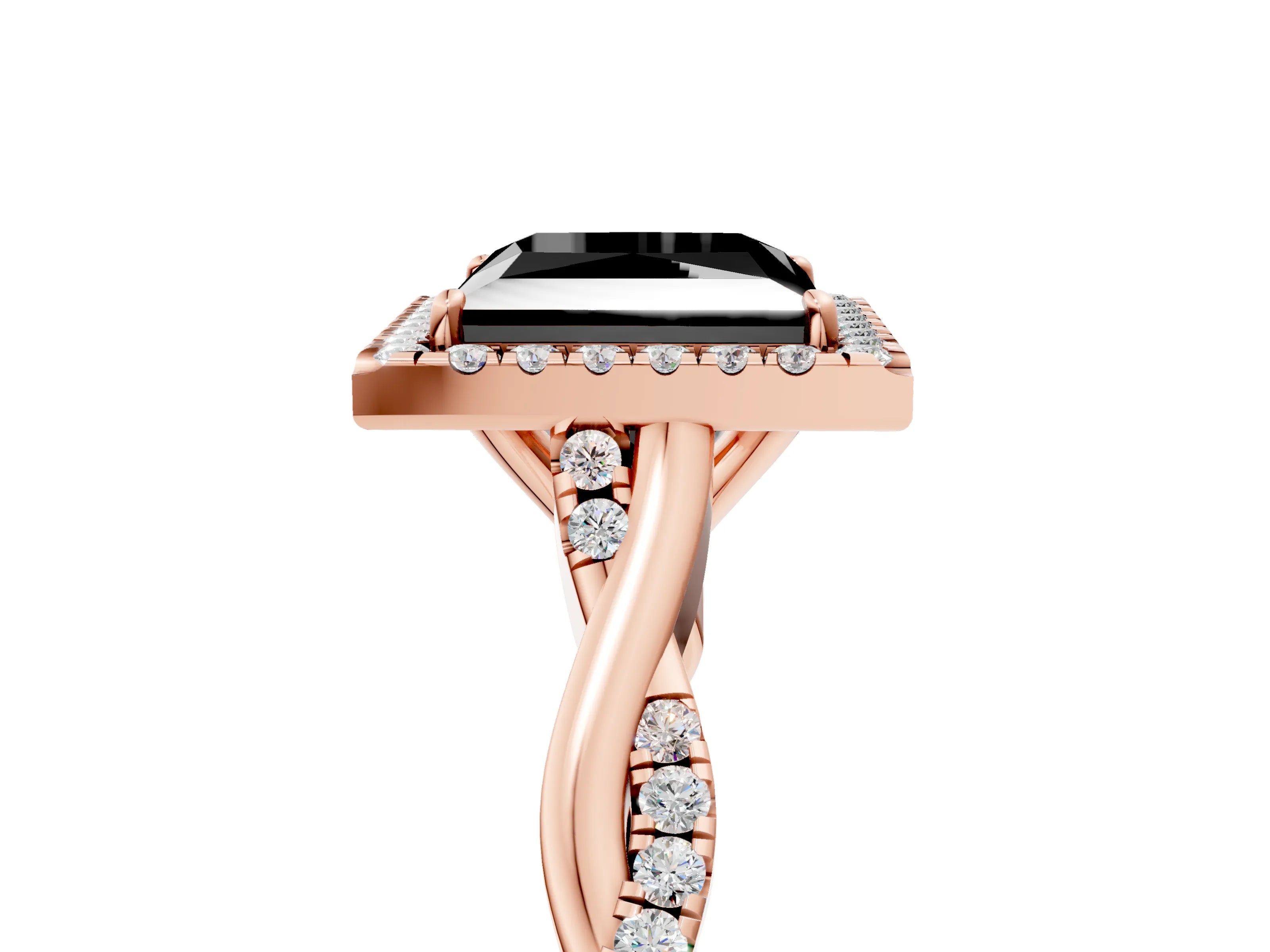 Rose gold Fancy Black Princess Cut Halo Twist Band with Four-Prong Setting_17