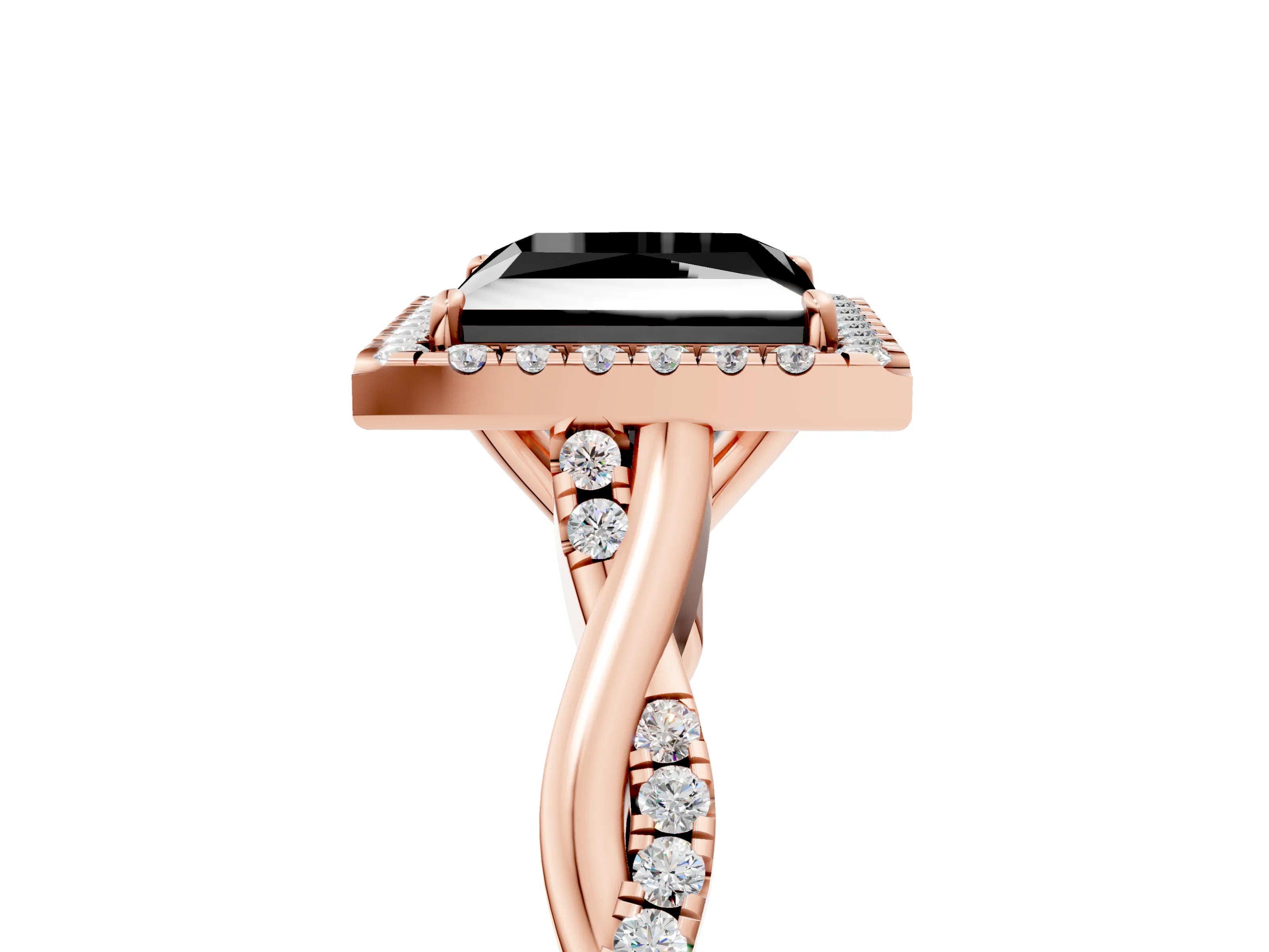 Rose gold Fancy Black Princess Cut Halo Twist Band with Four-Prong Setting_5