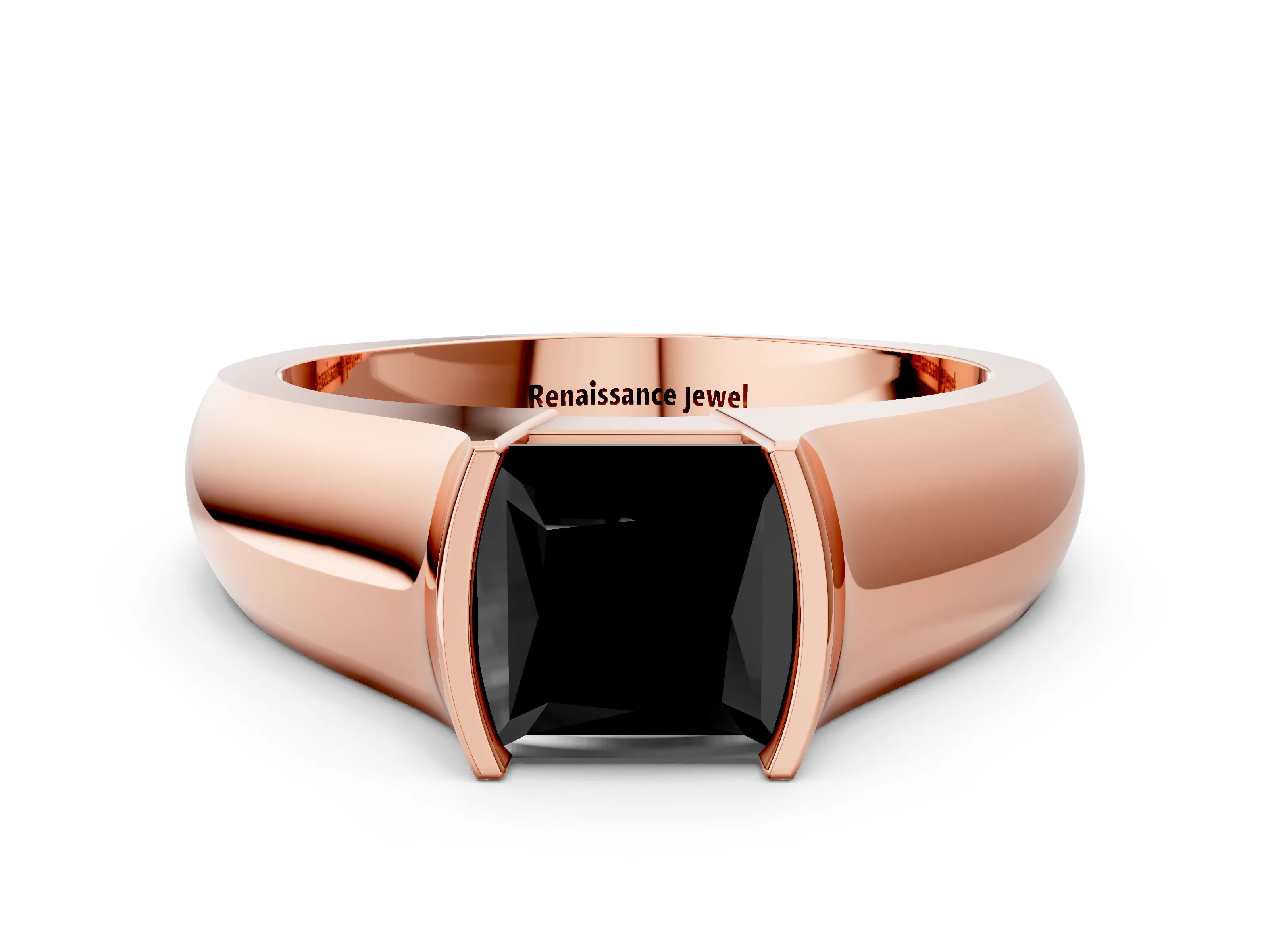 Rose gold Fancy Black Princess Cut Solitaire Bezel Set Diamond Ring with Wide Band