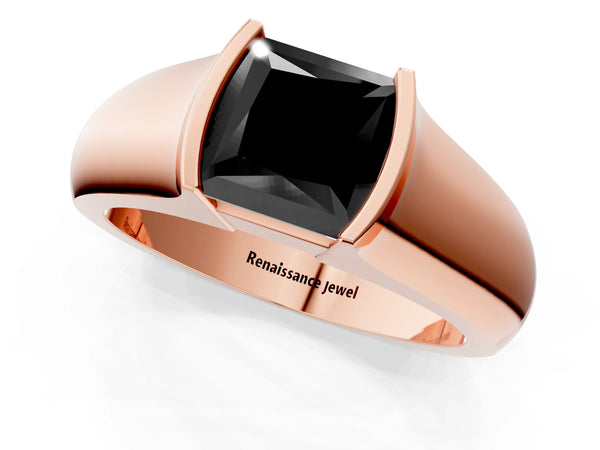 Rose Gold Princess Cut Half Bezel Solitaire Engagement Ring Setting for Black Center