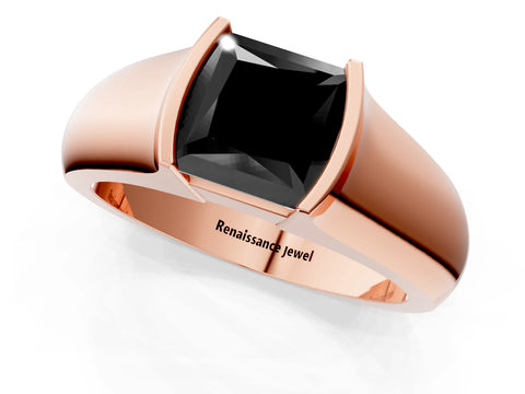Rose gold Fancy Black Princess Cut Solitaire Bezel Set Diamond Ring with Wide Band_1