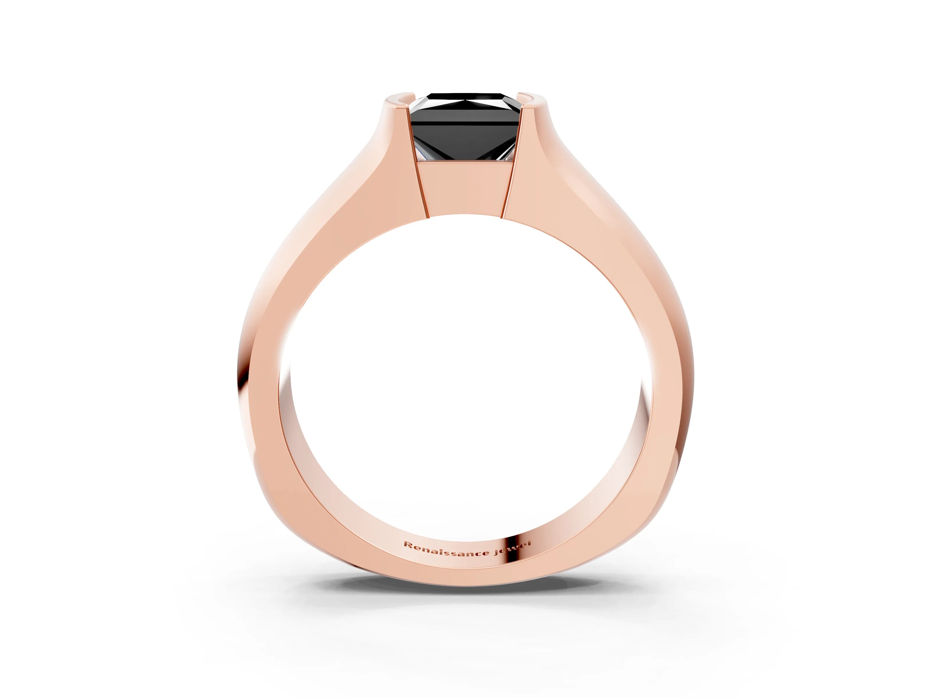 Rose gold Fancy Black Princess Cut Solitaire Bezel Set Diamond Ring with Wide Band_3
