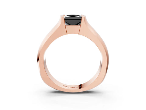 Rose gold Fancy Black Princess Cut Solitaire Bezel Set Diamond Ring with Wide Band_3