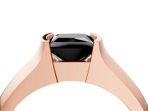 Rose gold Fancy Black Princess Cut Solitaire Bezel Set Diamond Ring with Wide Band_4