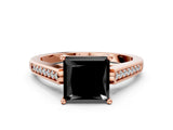 Rose gold Fancy Black Princess Cut Solitaire Cathedral Diamond Engagement Ring with Channel-Set Band and Four-Prong Setting_3