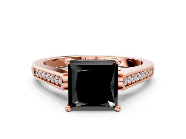 Rose Gold Princess Cut Cathedral Solitaire Engagement Ring Setting for Black Center