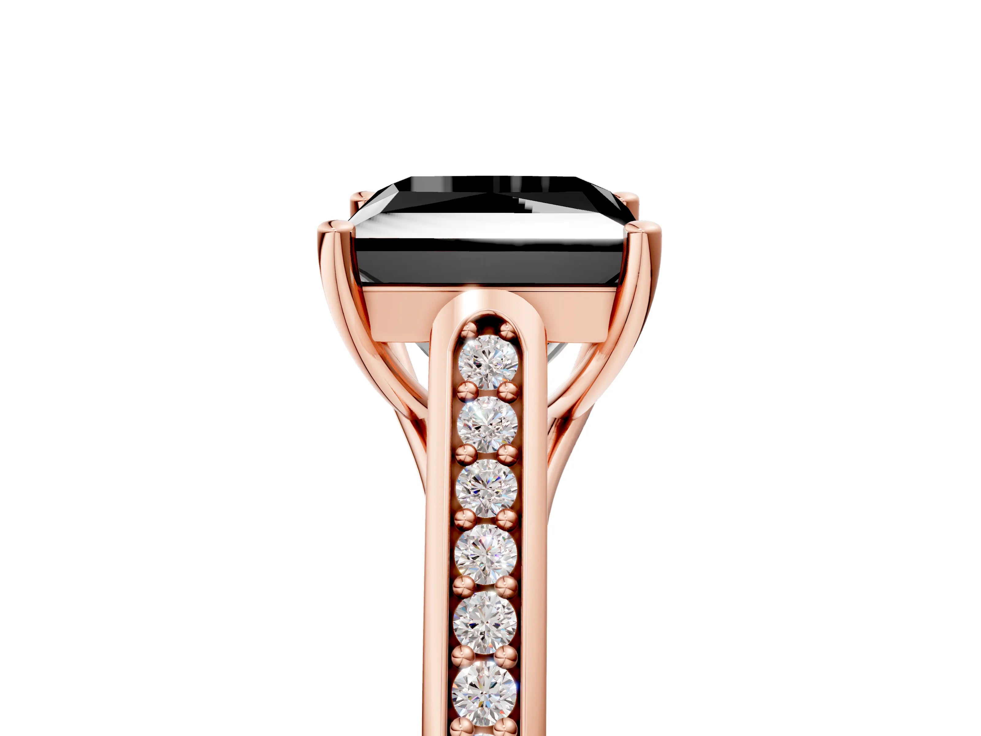 Rose gold Fancy Black Princess Cut Solitaire Cathedral Diamond Engagement Ring with Channel-Set Band and Four-Prong Setting_8