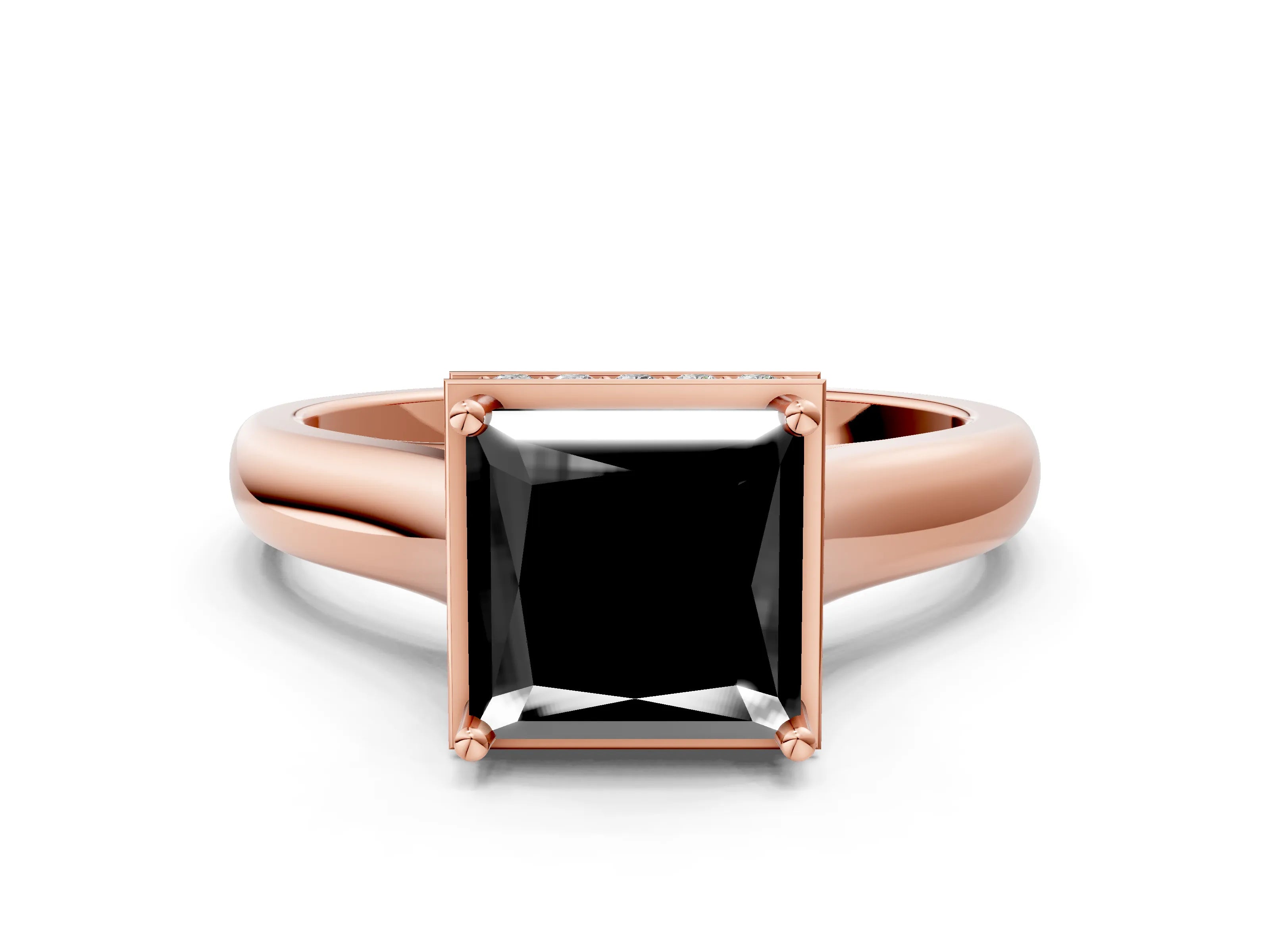 Rose gold Fancy Black Princess Cut Solitaire Diamond Engagement Ring with Four-Prong Setting and Tapered Band