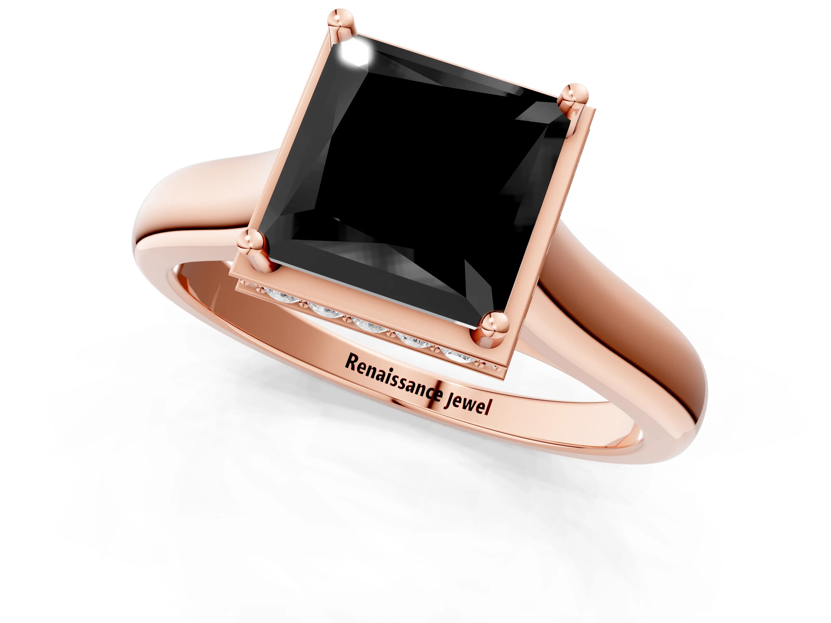 Rose gold Fancy Black Princess Cut Solitaire Diamond Engagement Ring with Four-Prong Setting and Tapered Band_1