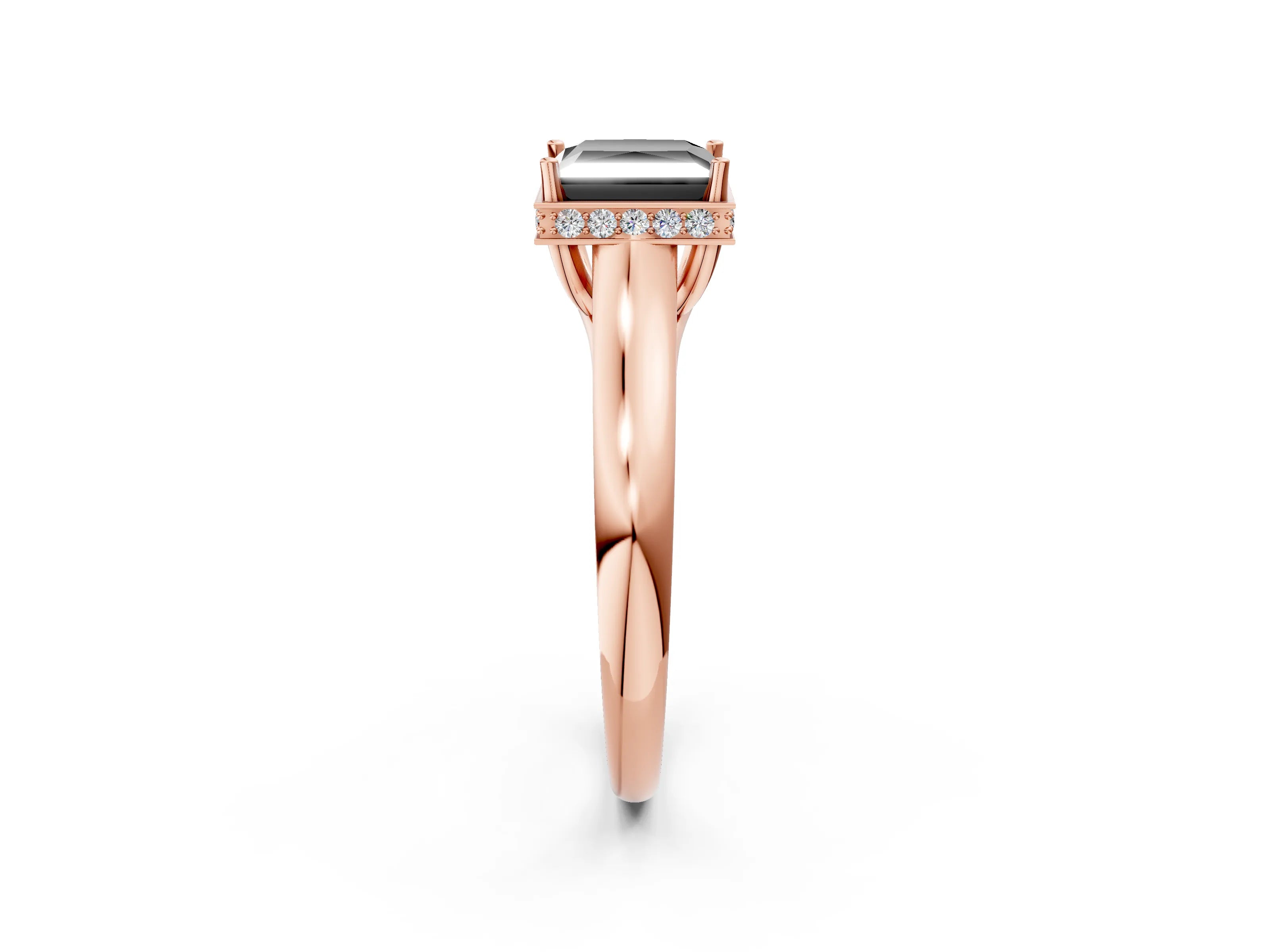 Rose gold Fancy Black Princess Cut Solitaire Diamond Engagement Ring with Four-Prong Setting and Tapered Band_2