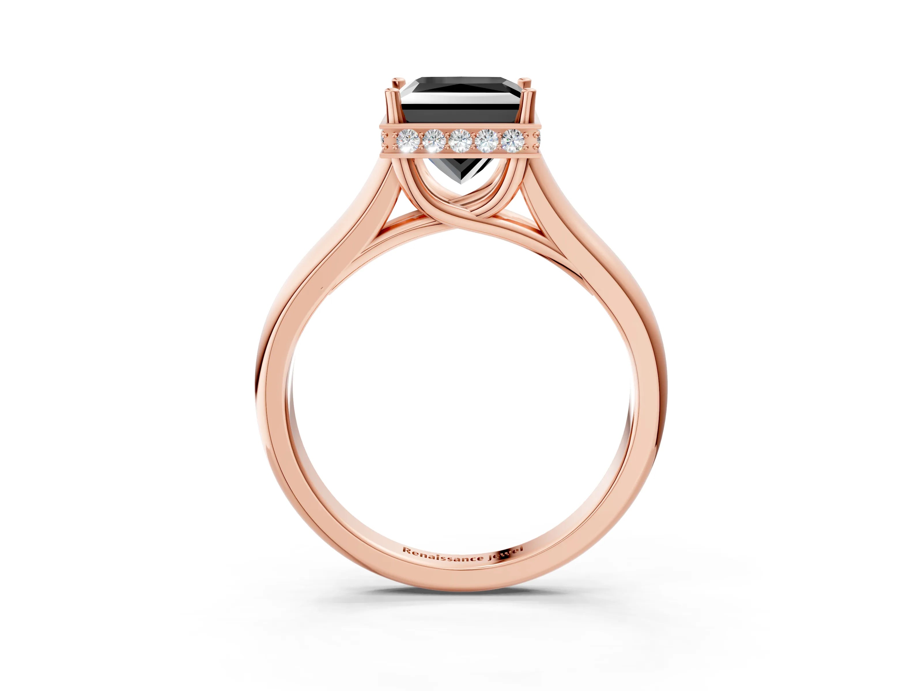 Rose gold Fancy Black Princess Cut Solitaire Diamond Engagement Ring with Four-Prong Setting and Tapered Band_3
