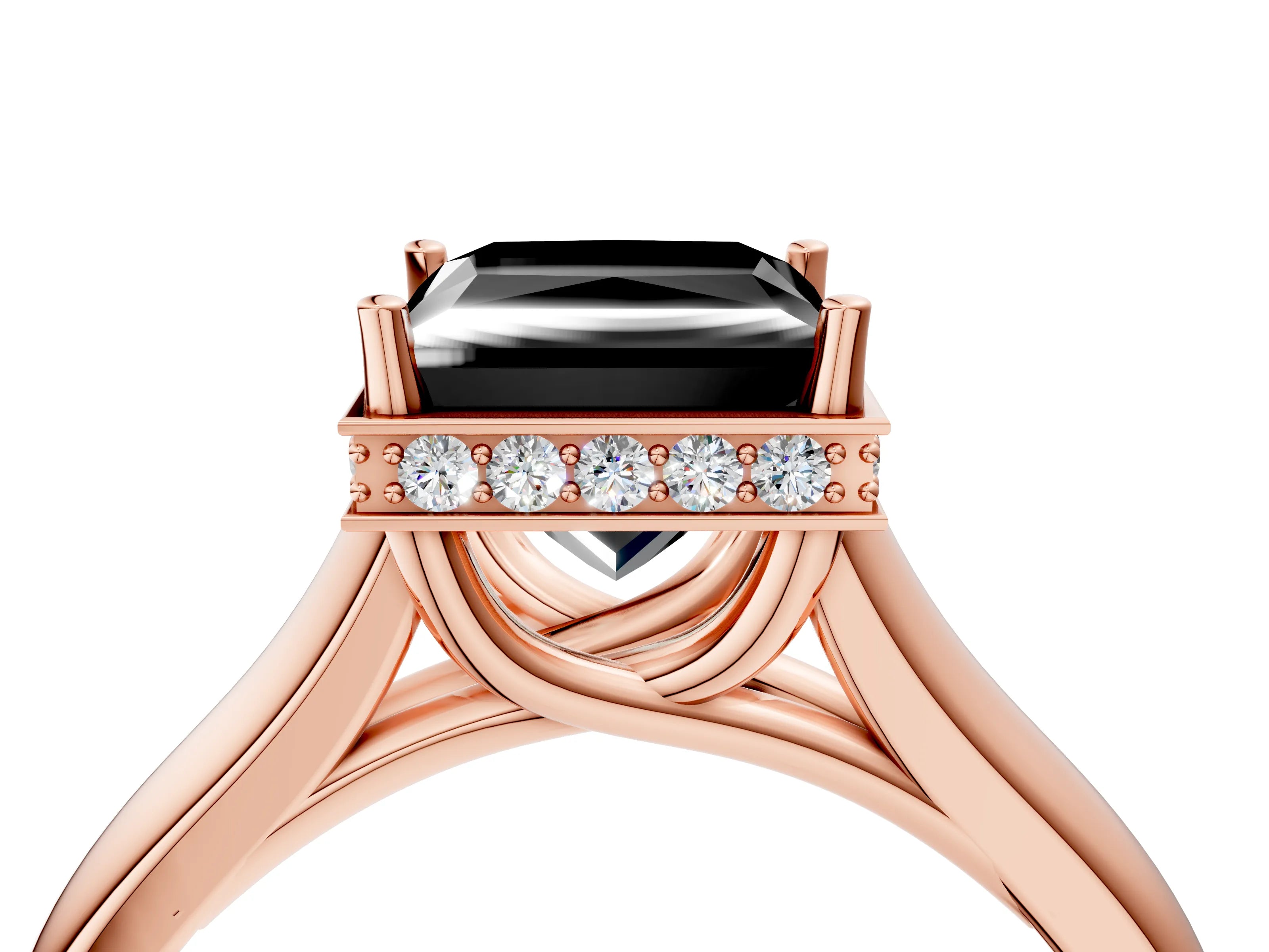 Rose gold Fancy Black Princess Cut Solitaire Diamond Engagement Ring with Four-Prong Setting and Tapered Band_4
