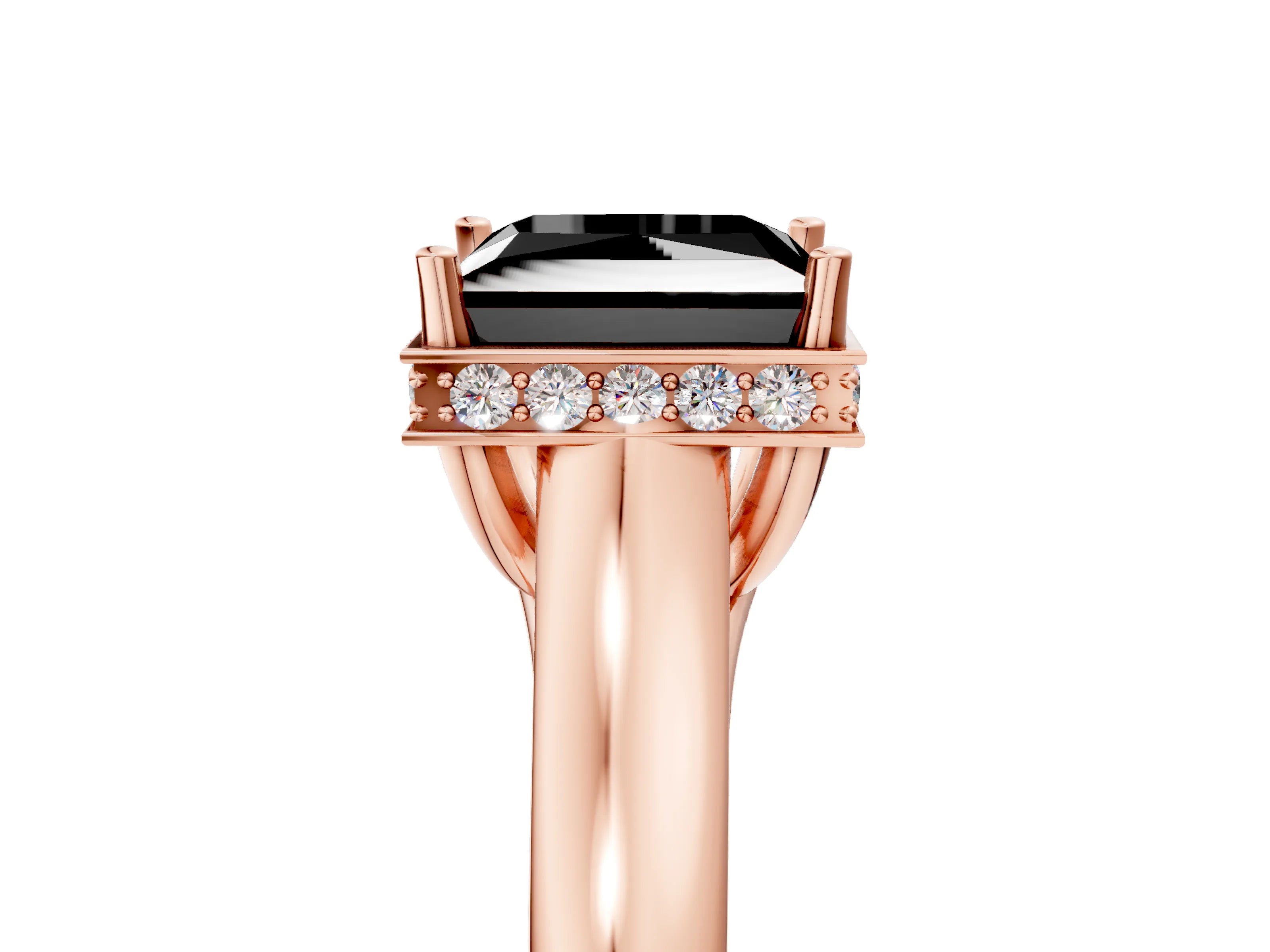 Rose gold Fancy Black Princess Cut Solitaire Diamond Engagement Ring with Four-Prong Setting and Tapered Band_5