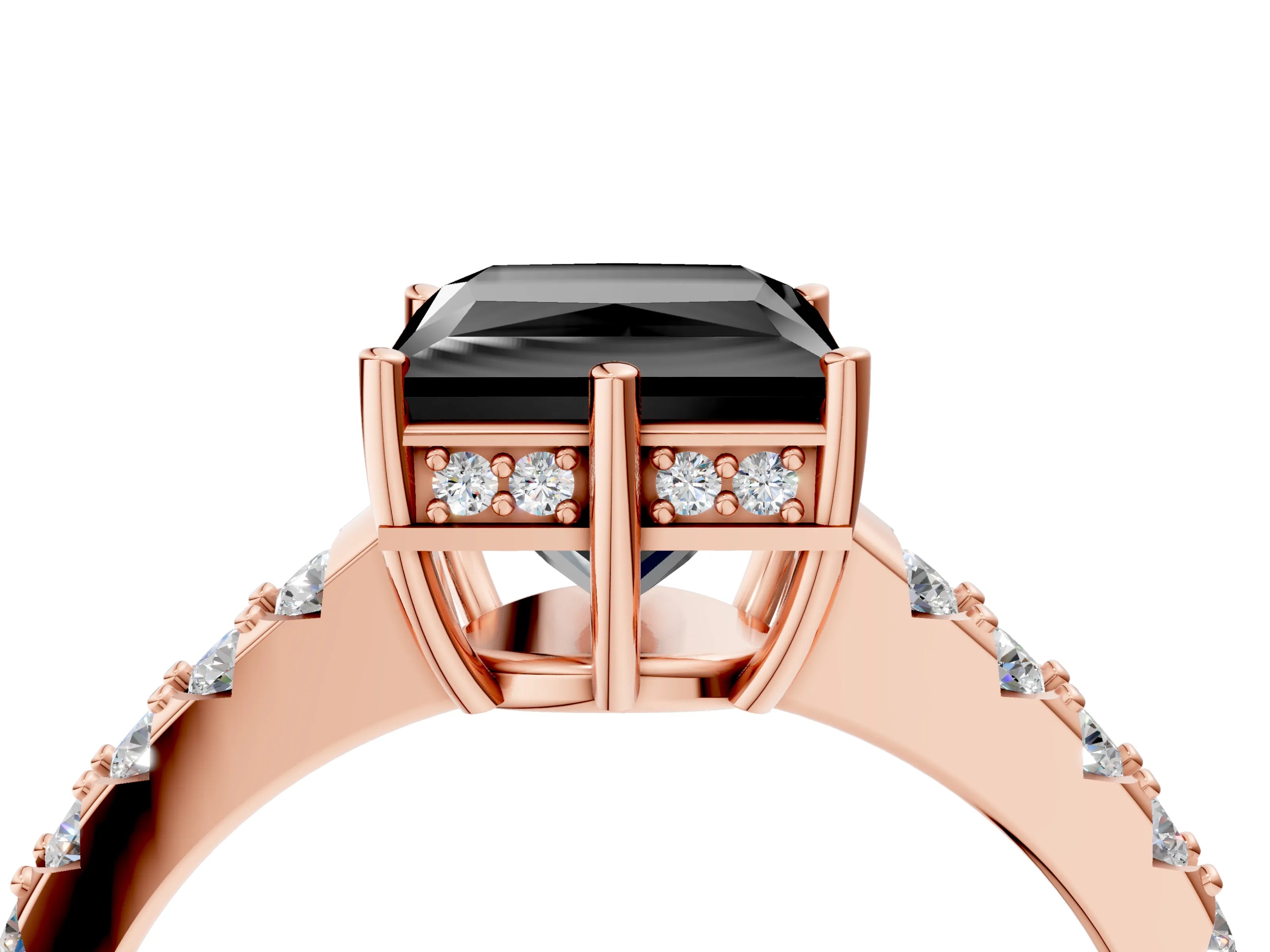 Rose gold Fancy Black Princess Cut Solitaire Diamond Engagement Ring with Pavé Band and Six-Prong Setting_16