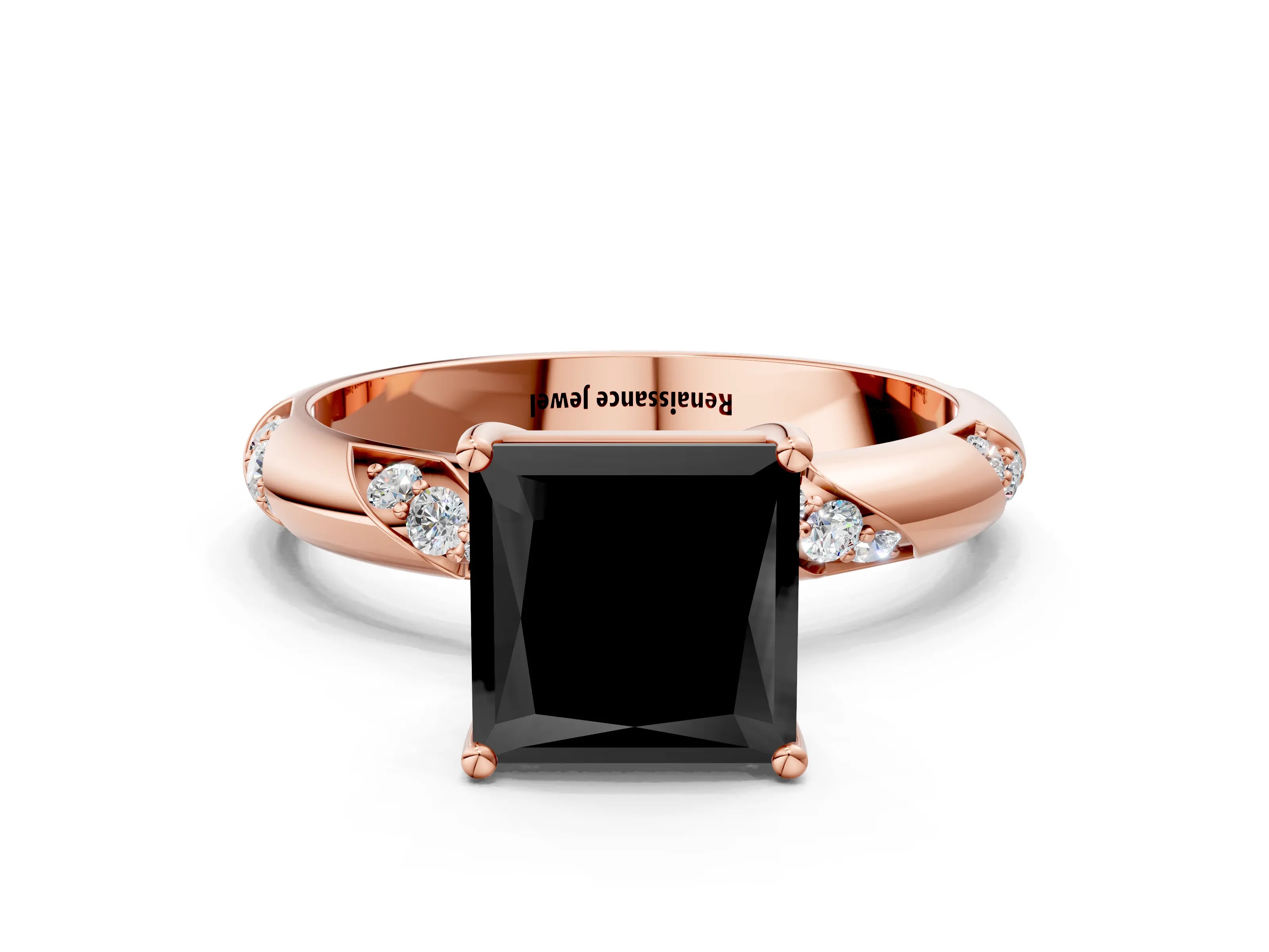 Rose gold Fancy Black Princess Cut Solitaire Diamond Engagement Ring with Twisted Pave Band and Four-Prong Setting_3