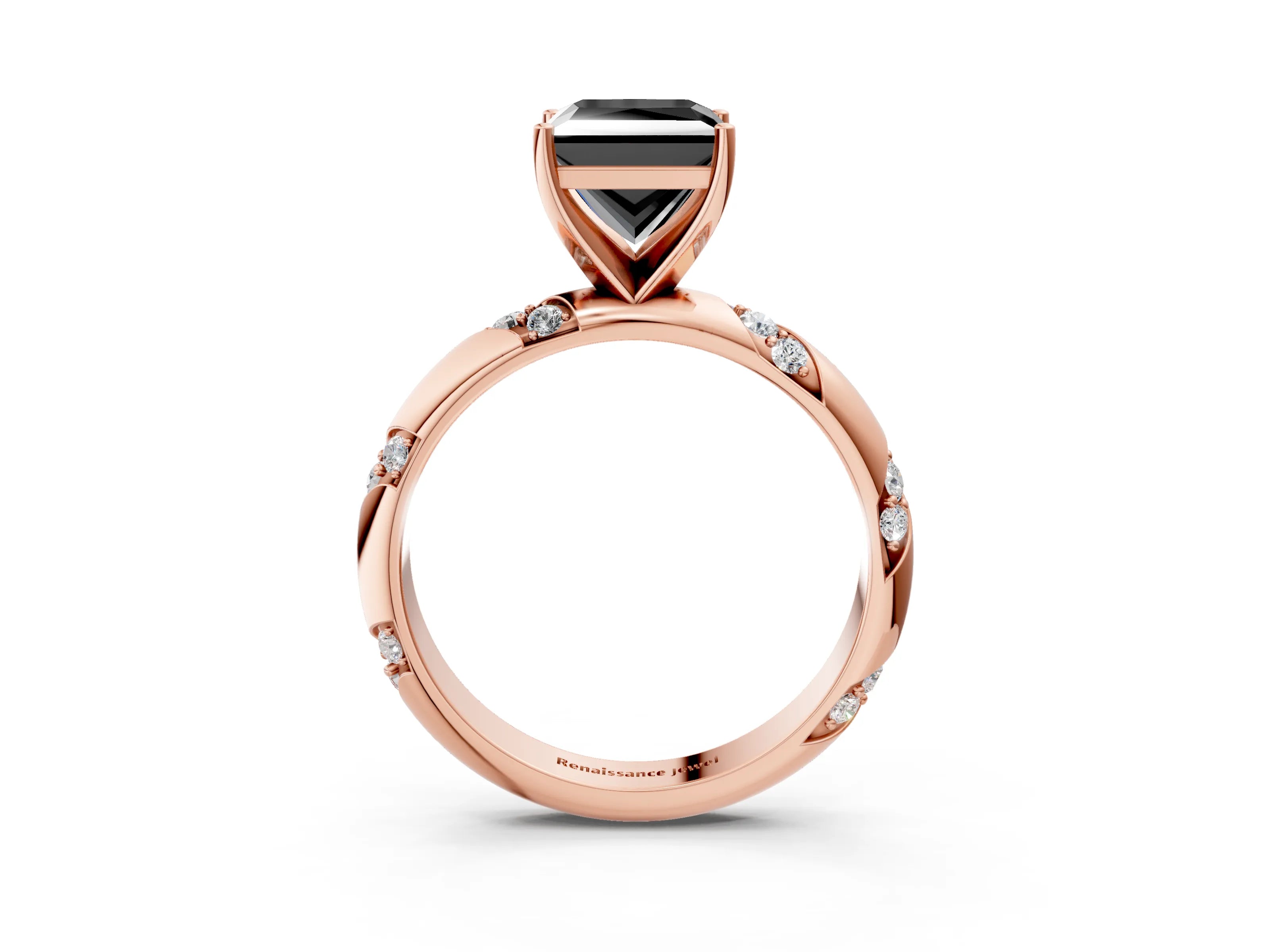 Rose gold Fancy Black Princess Cut Solitaire Diamond Engagement Ring with Twisted Pave Band and Four-Prong Setting_6