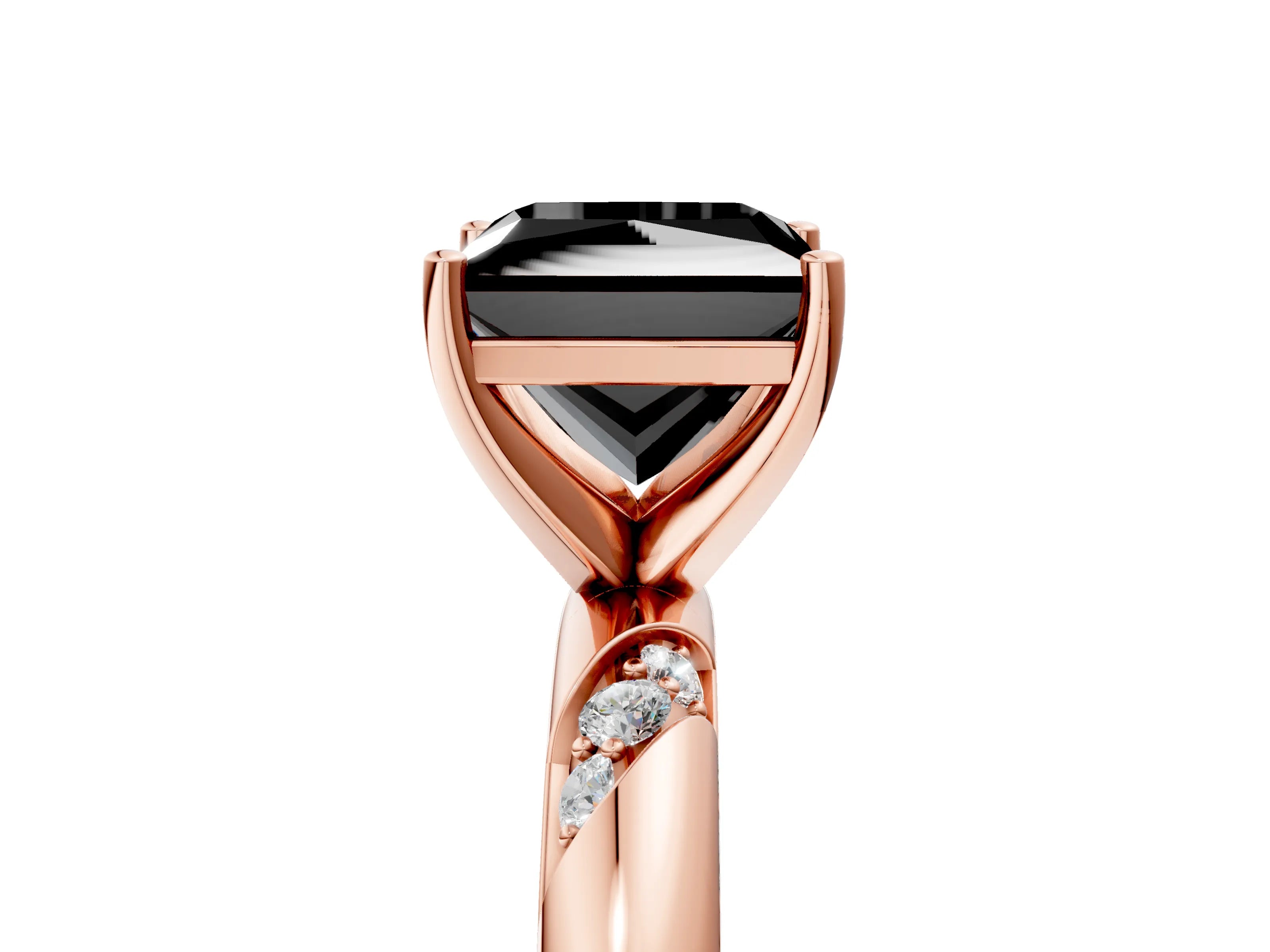 Rose gold Fancy Black Princess Cut Solitaire Diamond Engagement Ring with Twisted Pave Band and Four-Prong Setting_8