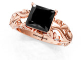 Rose gold Fancy Black Princess Cut Solitaire Diamond Leaf-Inspired Vine Band Ring with Prong Setting_1