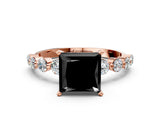 Rose gold Fancy Black Princess Cut Solitaire Diamond Ring with Pave Band and Four-Prong Setting