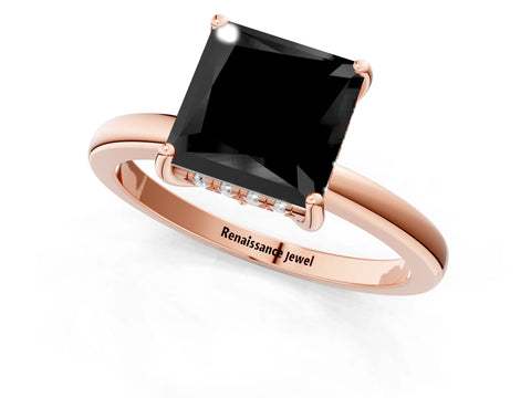 Rose gold Fancy Black Princess Cut Solitaire Diamond Ring with Prong Setting and Plain Band_1