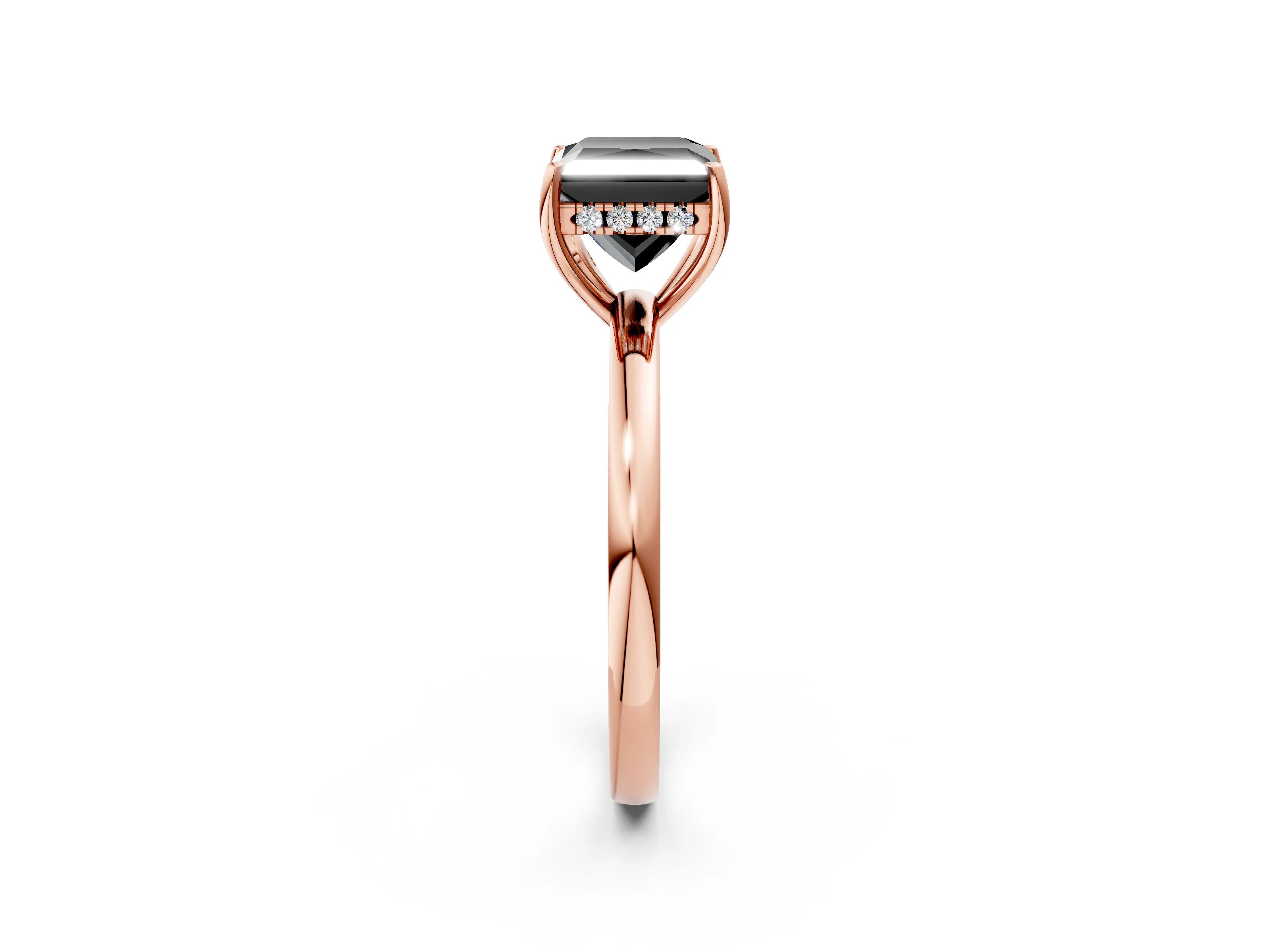 Rose gold Fancy Black Princess Cut Solitaire Diamond Ring with Prong Setting and Plain Band_2