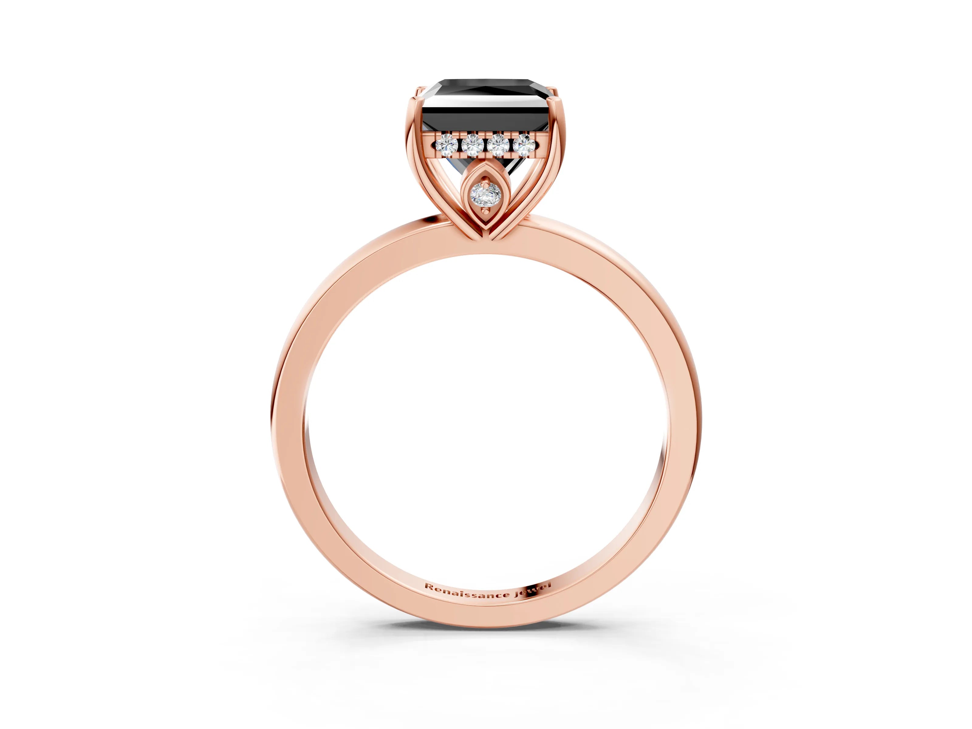 Rose gold Fancy Black Princess Cut Solitaire Diamond Ring with Prong Setting and Plain Band_3