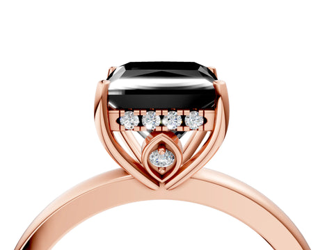 Rose gold Fancy Black Princess Cut Solitaire Diamond Ring with Prong Setting and Plain Band_4