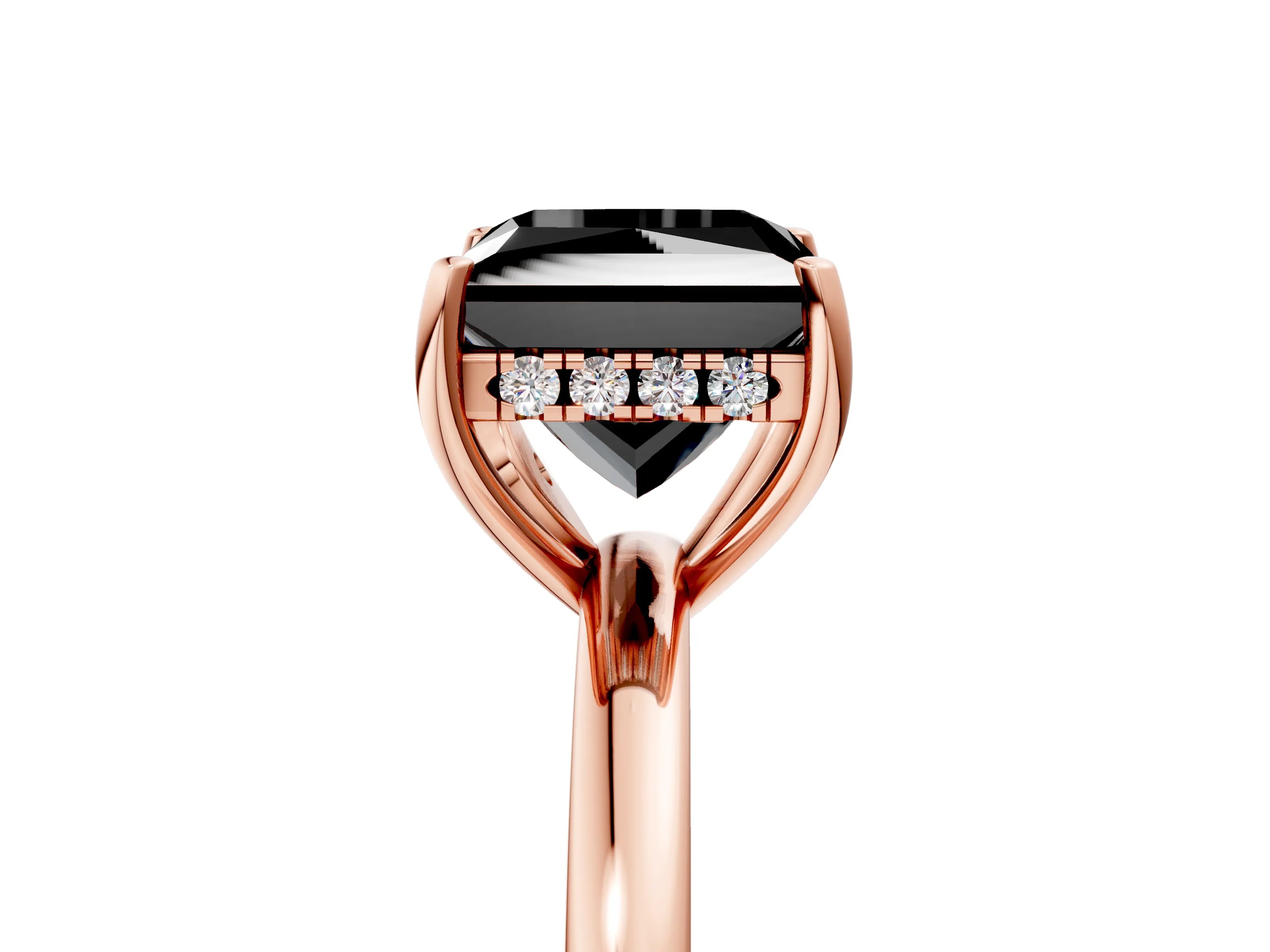 Rose gold Fancy Black Princess Cut Solitaire Diamond Ring with Prong Setting and Plain Band_5