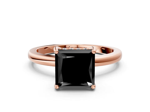 Rose gold Fancy Black Princess Cut Solitaire Diamond Ring with Prong Setting and Plain Band