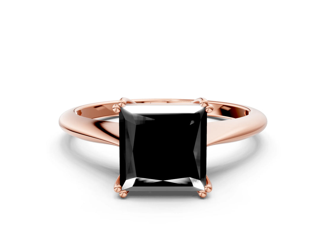 Rose gold Fancy Black Princess Cut Solitaire Diamond Ring with Six-Prong Setting and Classic Band_12