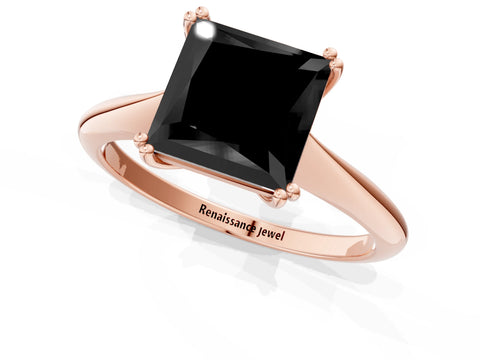 Rose gold Fancy Black Princess Cut Solitaire Diamond Ring with Six-Prong Setting and Classic Band_1
