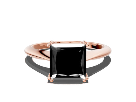 Rose gold Fancy Black Princess Cut Solitaire Diamond Ring with Six-Prong Setting and Classic Band