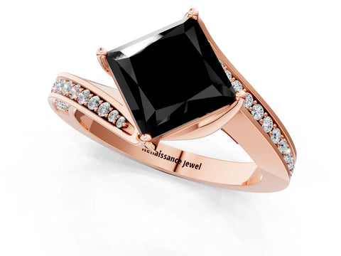 Rose gold Fancy Black Princess Cut Solitaire Diamond Twist Band with Pavé Setting and Four-Prong Setting_1