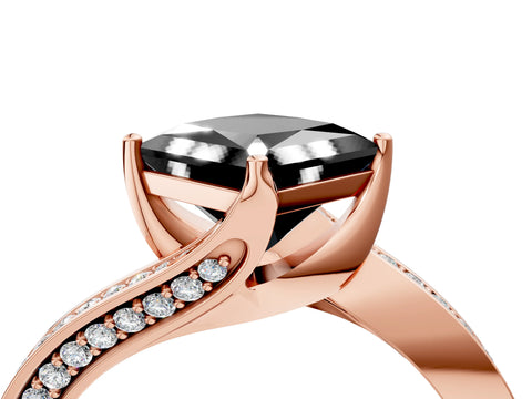 Rose gold Fancy Black Princess Cut Solitaire Diamond Twist Band with Pavé Setting and Four-Prong Setting_4