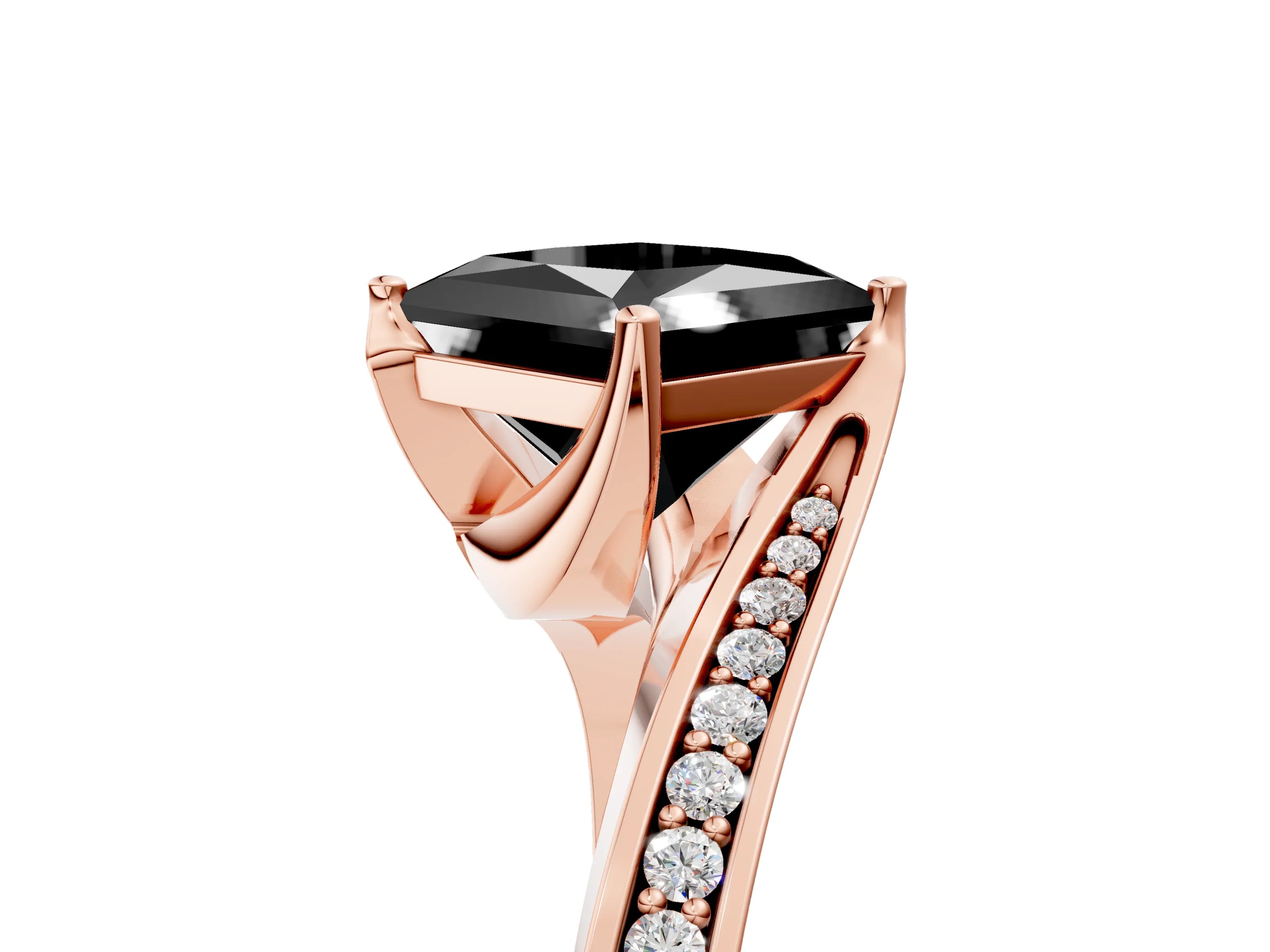 Rose gold Fancy Black Princess Cut Solitaire Diamond Twist Band with Pavé Setting and Four-Prong Setting_5