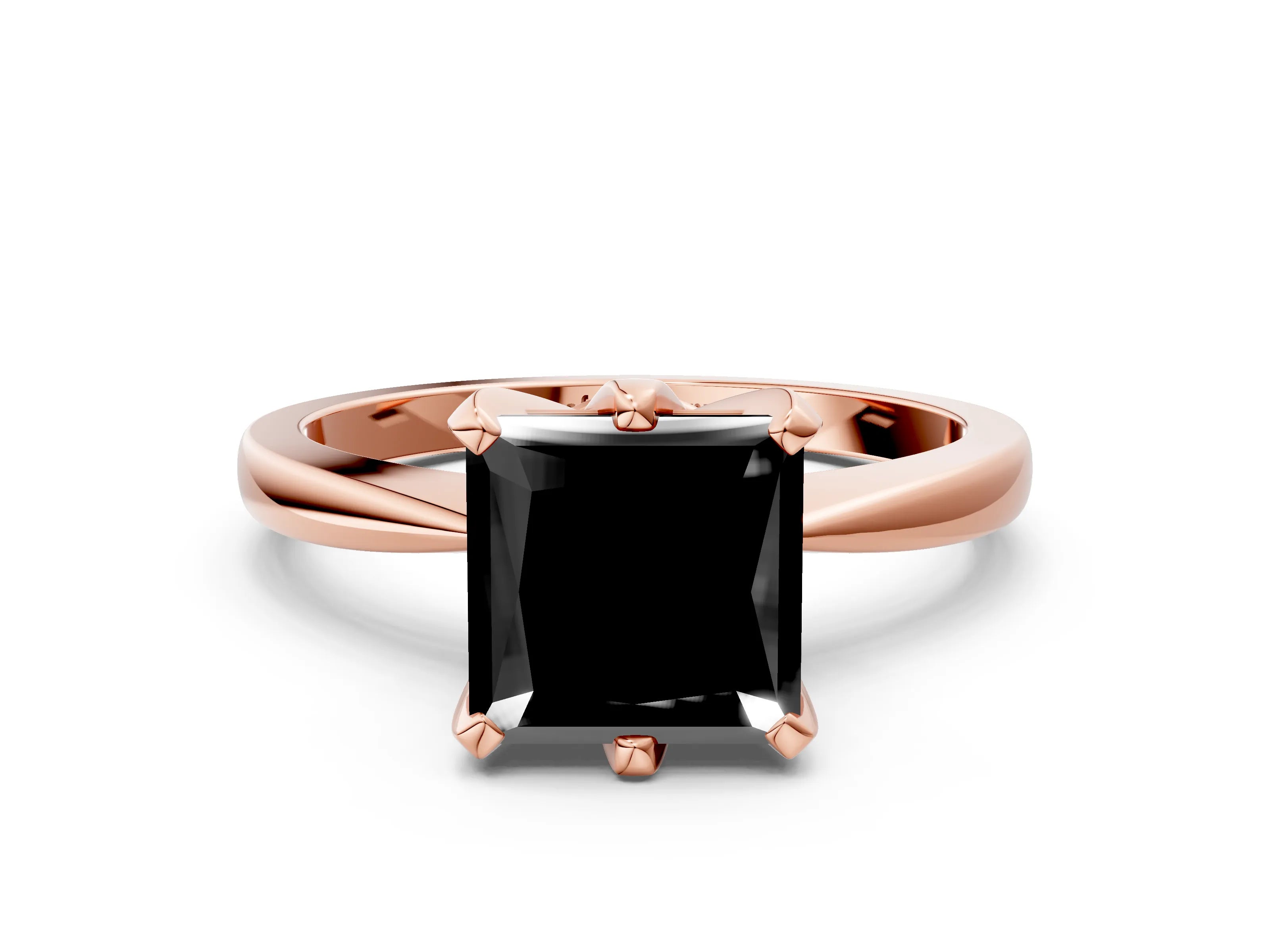 Rose gold Fancy Black Princess Cut Solitaire Engagement Ring with Six-Prong Setting and Tapered Band