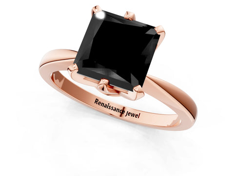 Rose gold Fancy Black Princess Cut Solitaire Engagement Ring with Six-Prong Setting and Tapered Band_1