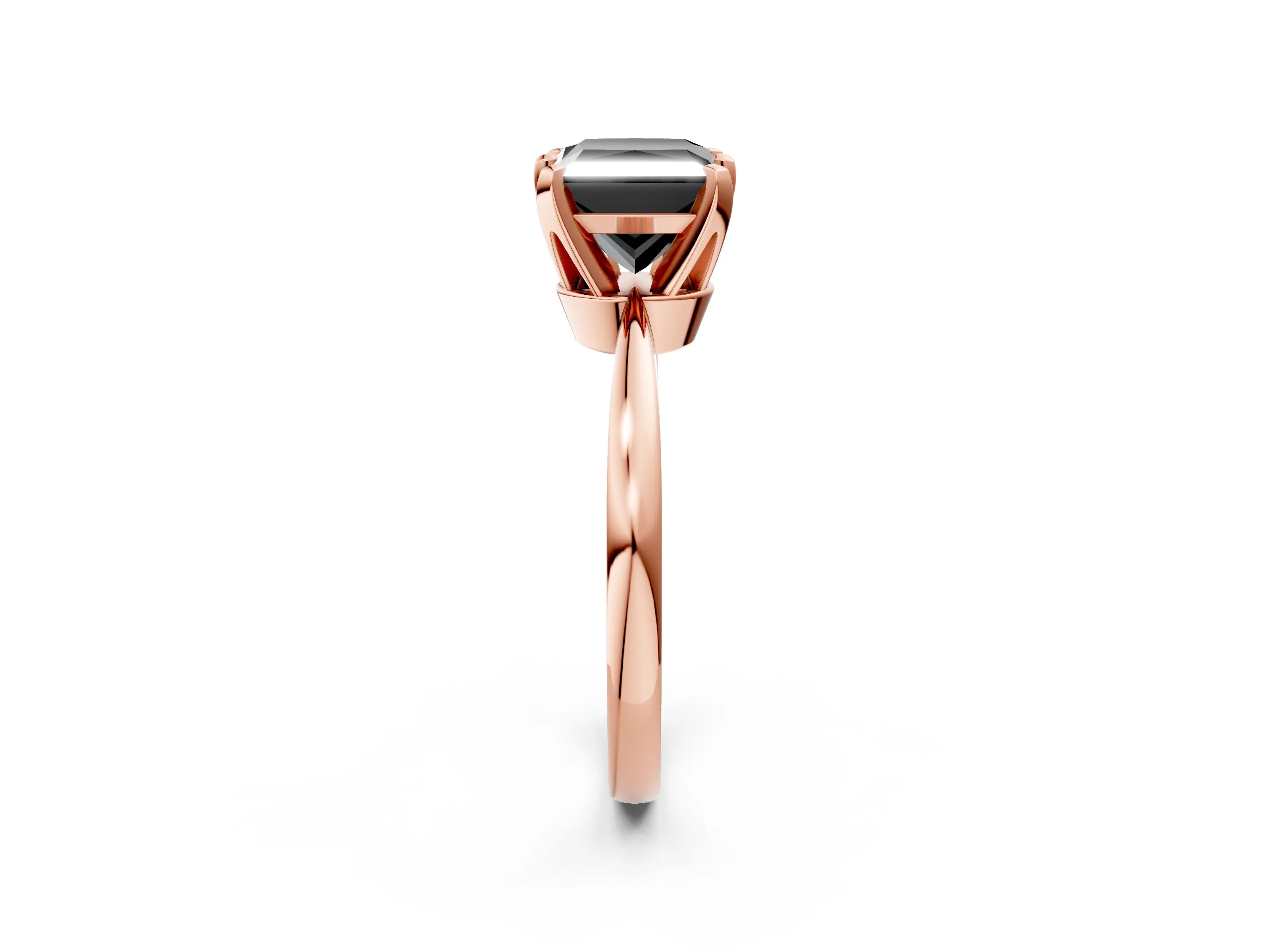 Rose gold Fancy Black Princess Cut Solitaire Engagement Ring with Six-Prong Setting and Tapered Band_2