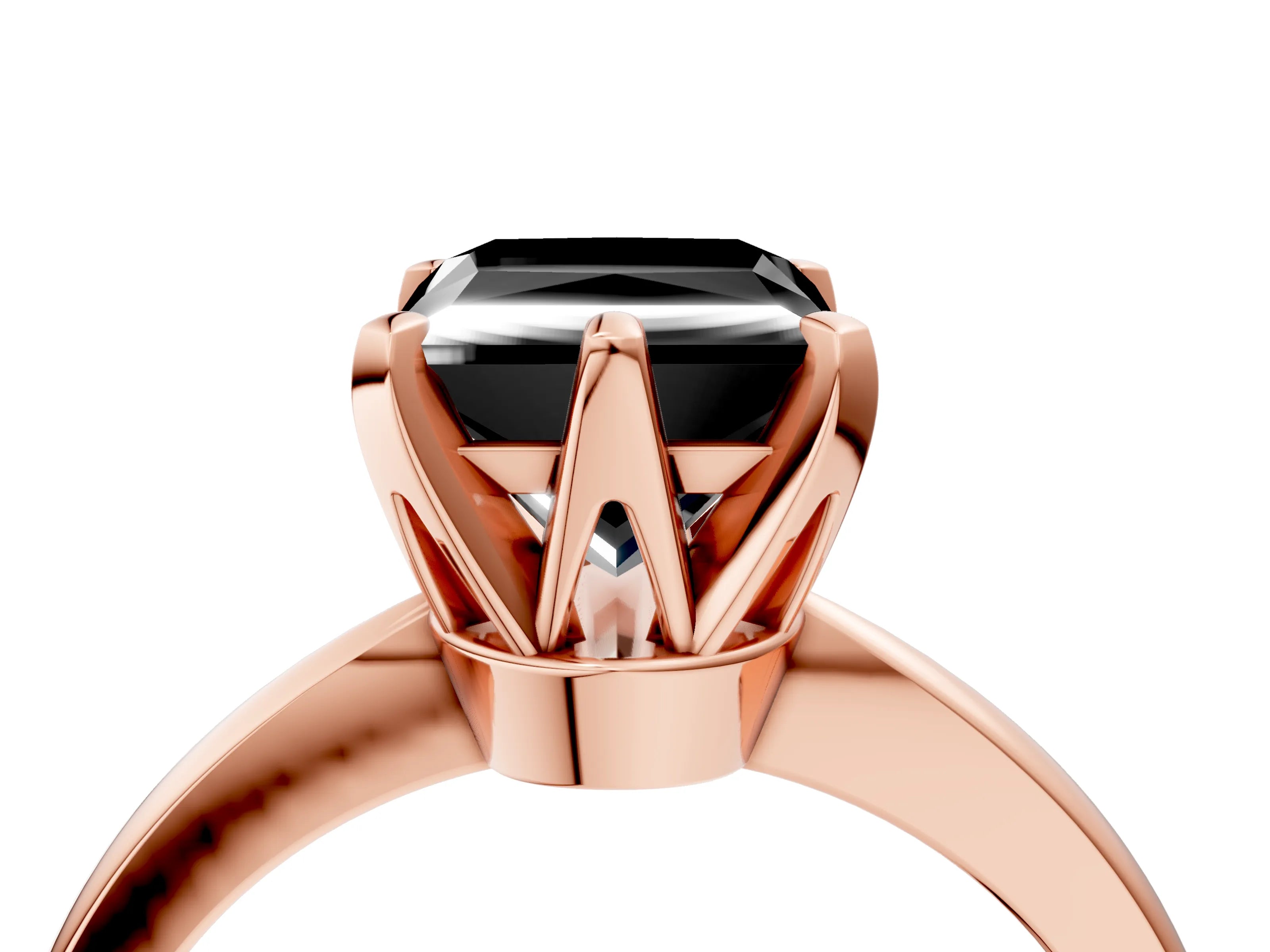 Rose gold Fancy Black Princess Cut Solitaire Engagement Ring with Six-Prong Setting and Tapered Band_4