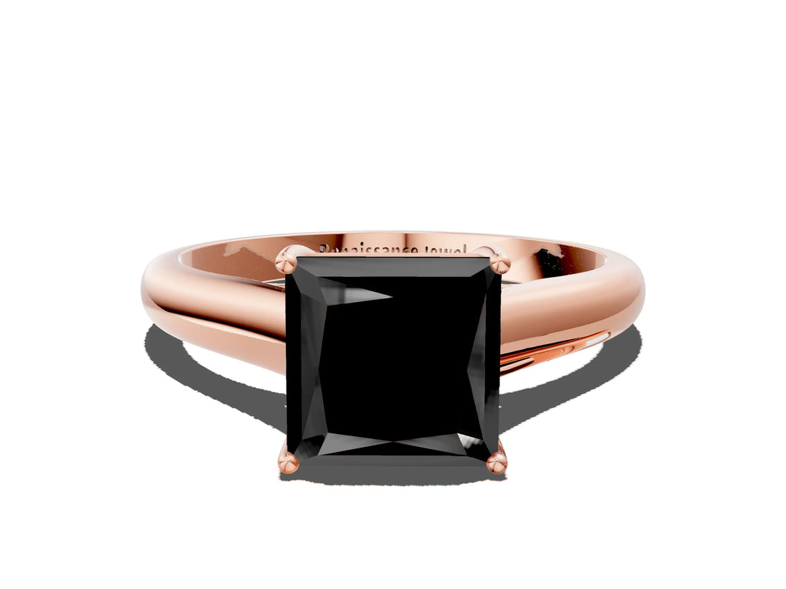 Rose gold Fancy Black Princess Cut Solitaire Engagement Ring with Tapered Band and Four-Prong Setting_3